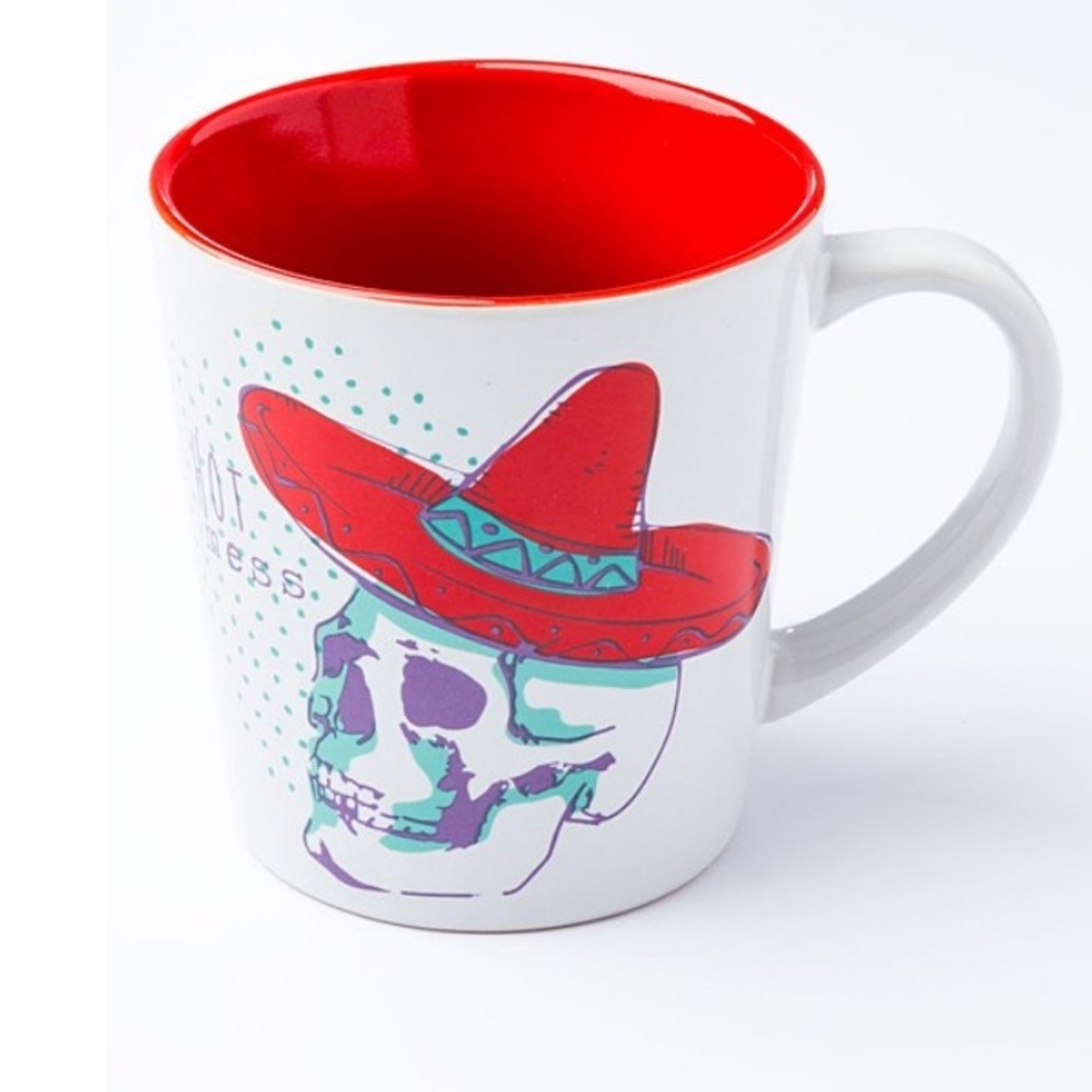 Skull 'Hot Mess' Red and White Coffee Mug
